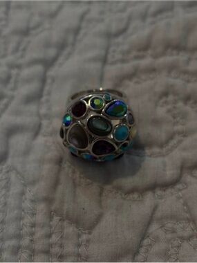 Lia Sophia Siver Tone Rhinestone Shell Stone Statement Cocktail Ring Fireworks 8
